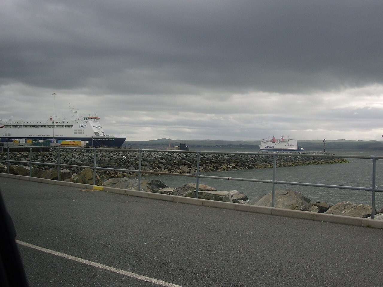 Ferries on Loch Ryan by Cairnryan in 2008; a historical illustration of port activity.