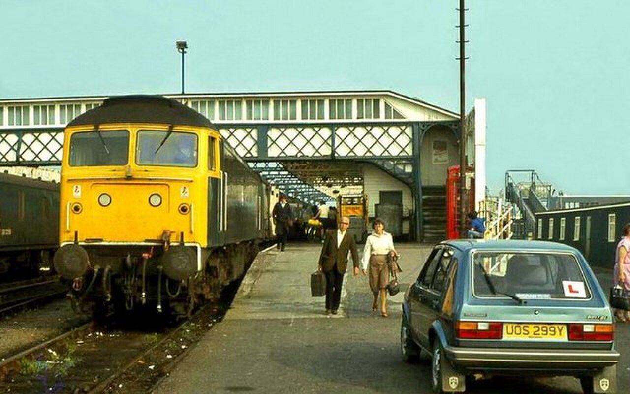 Stranraer Harbour railway station in 1983, shown as a railway-heritage photograph.