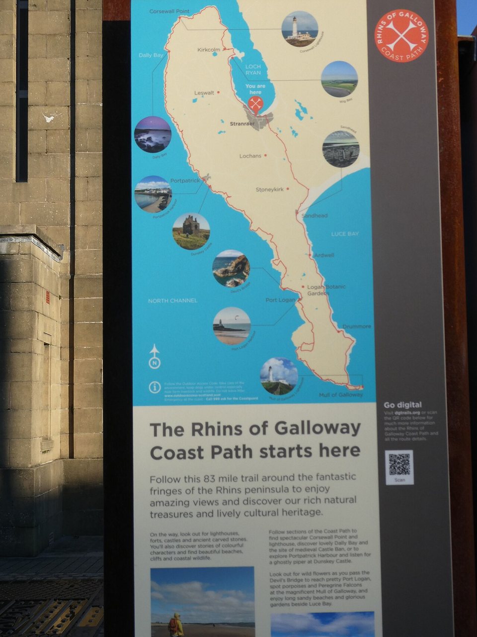 A Rhins of Galloway Coast Path information board.