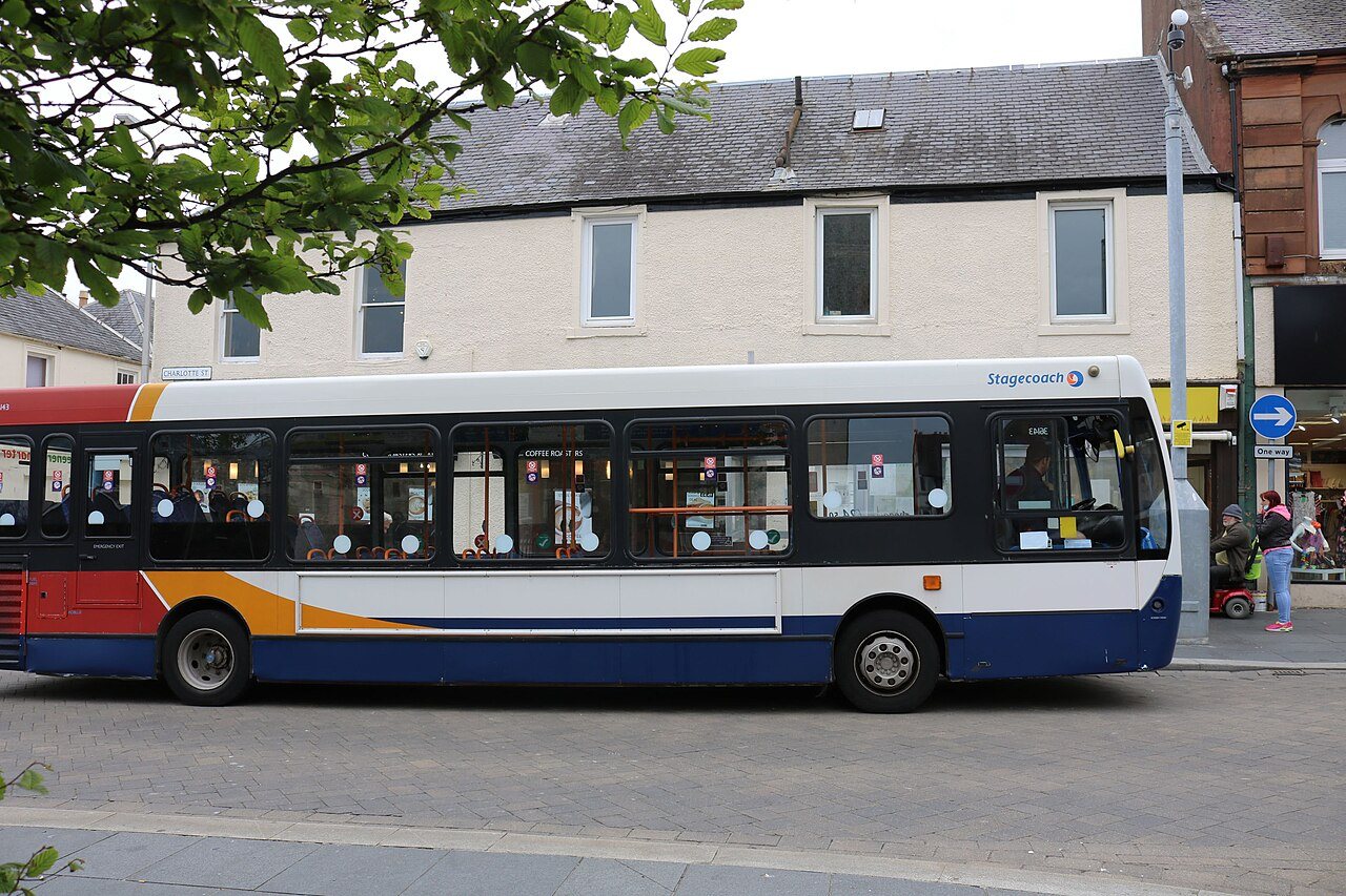 A Stagecoach bus in Stranraer, shown as a transport illustration.